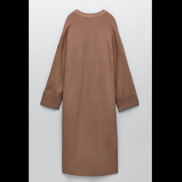 ZARA NEW WOMAN DUSTY PINK CAMEL LONG KNIT CARDIGAN + MIDI DRESS 0014/124 S M - Picture 8 of 9